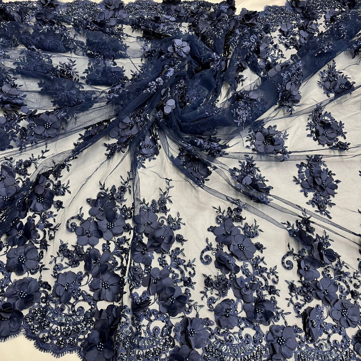 Beaded 3D Floral Lace Fabric