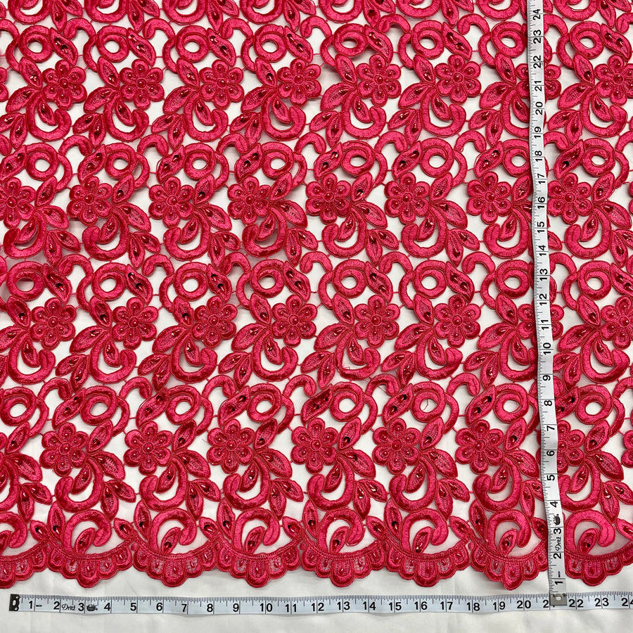 1 Yard Beaded Corded Bridal Lace Fabric Embroidered on 100 Percent Polyester Net Mesh 52 Inch Width
