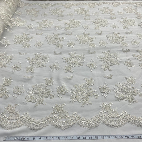 1 Yard Exquisite Beaded Lace Fabric Embroidered with Sequins on Polyester Net Mesh