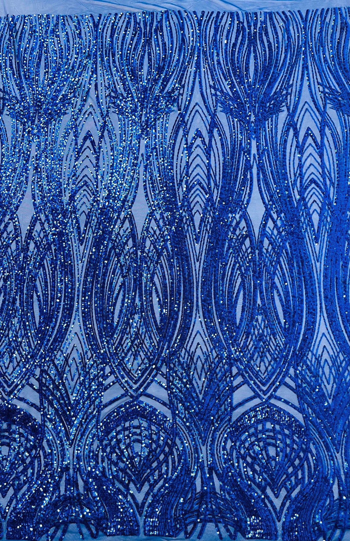 Feather Damask Shiny Sequin Design 4 Way Stretch Mesh Fabric - Iridescent Sequin Embroidered Mesh, 48-50" Width, 36" Length (1 Yard)
