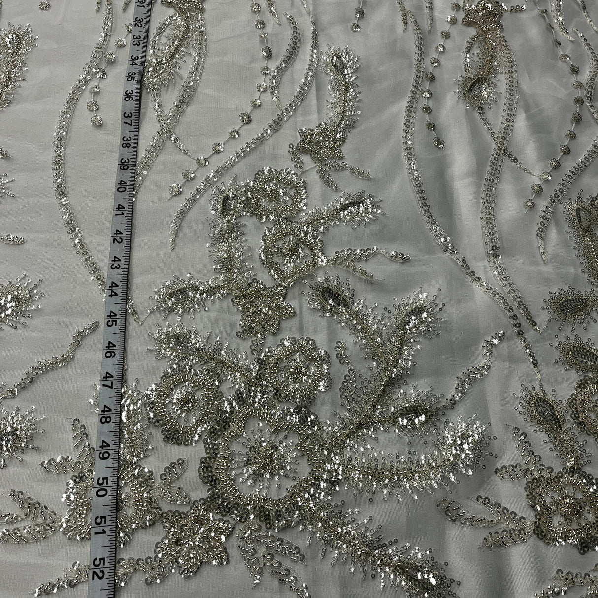 Beaded Lace Fabric Antique Silver