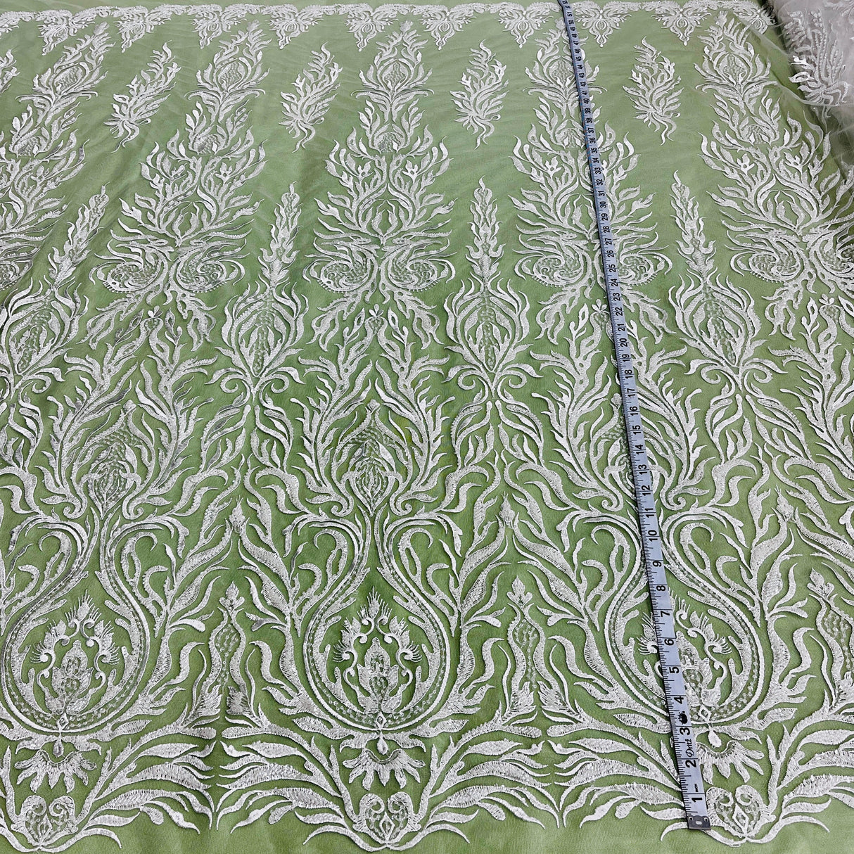 Beaded Lace Fabric on Polyester Net Mesh