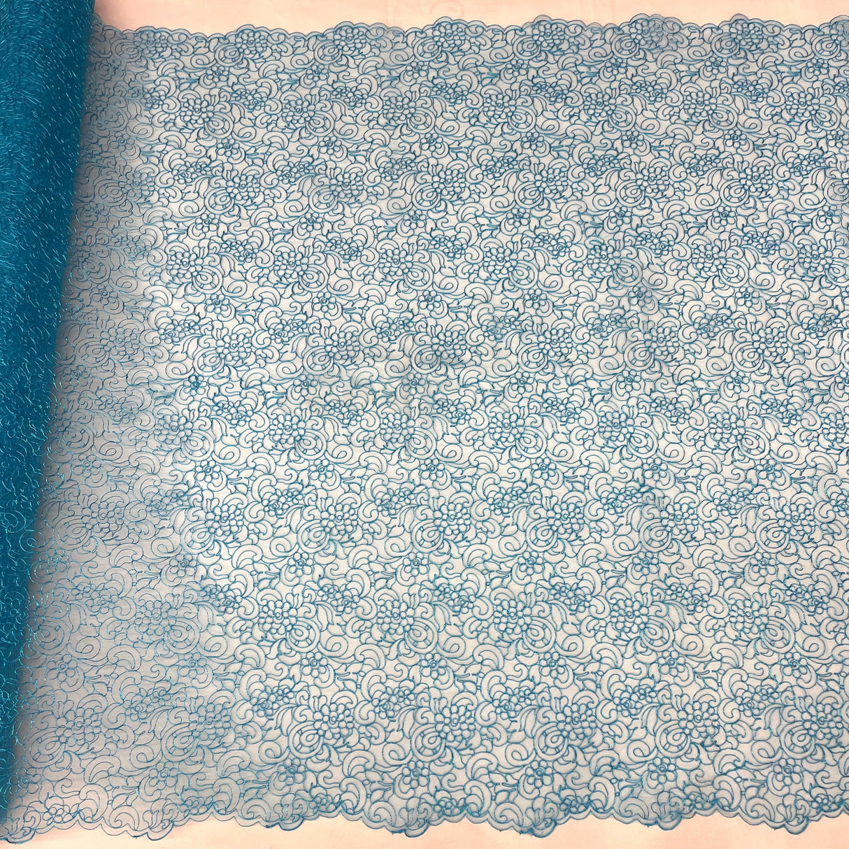 Embroidered Corded Lace Mesh Sky Blue
