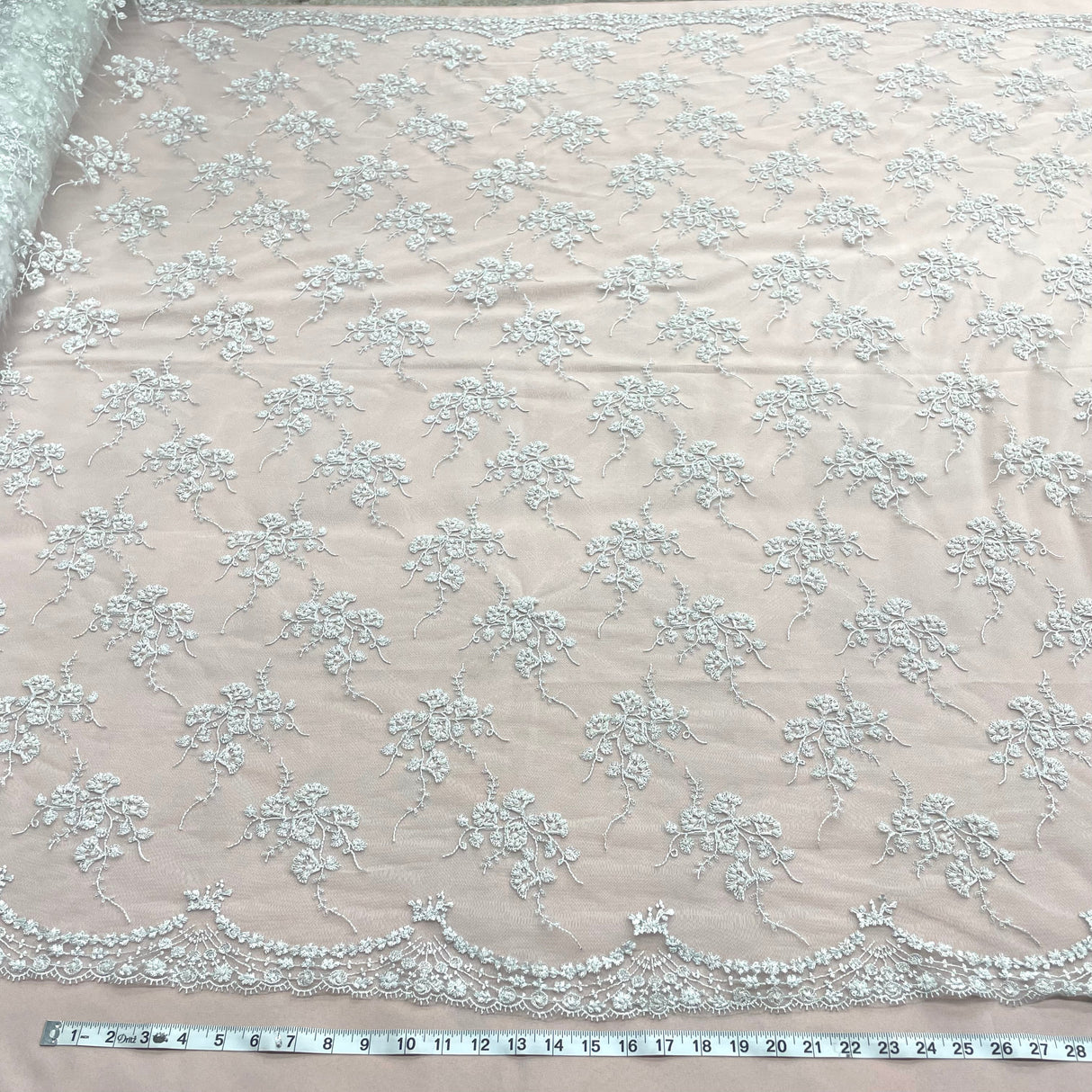 Beaded Sequined Lace Fabric on Polyester Net Mesh