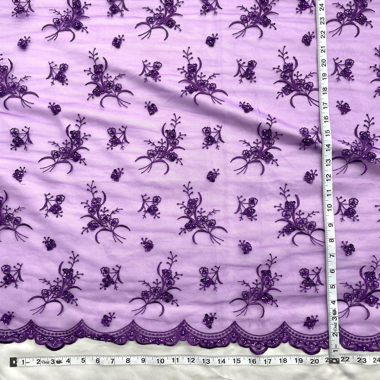 Beaded Lace Fabric on Polyester Net Mesh