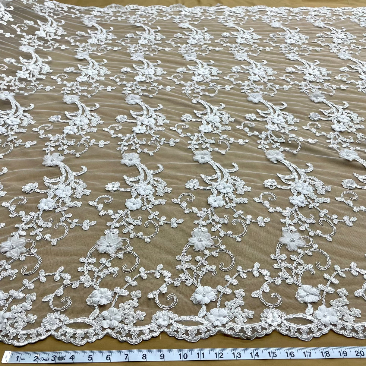 Beaded 3D Floral Lace Mesh