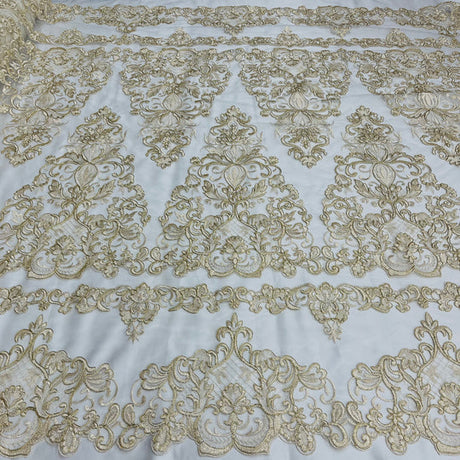 1 Yard Elegant Corded Bridal Lace Fabric Embroidered on Polyester Net Mesh