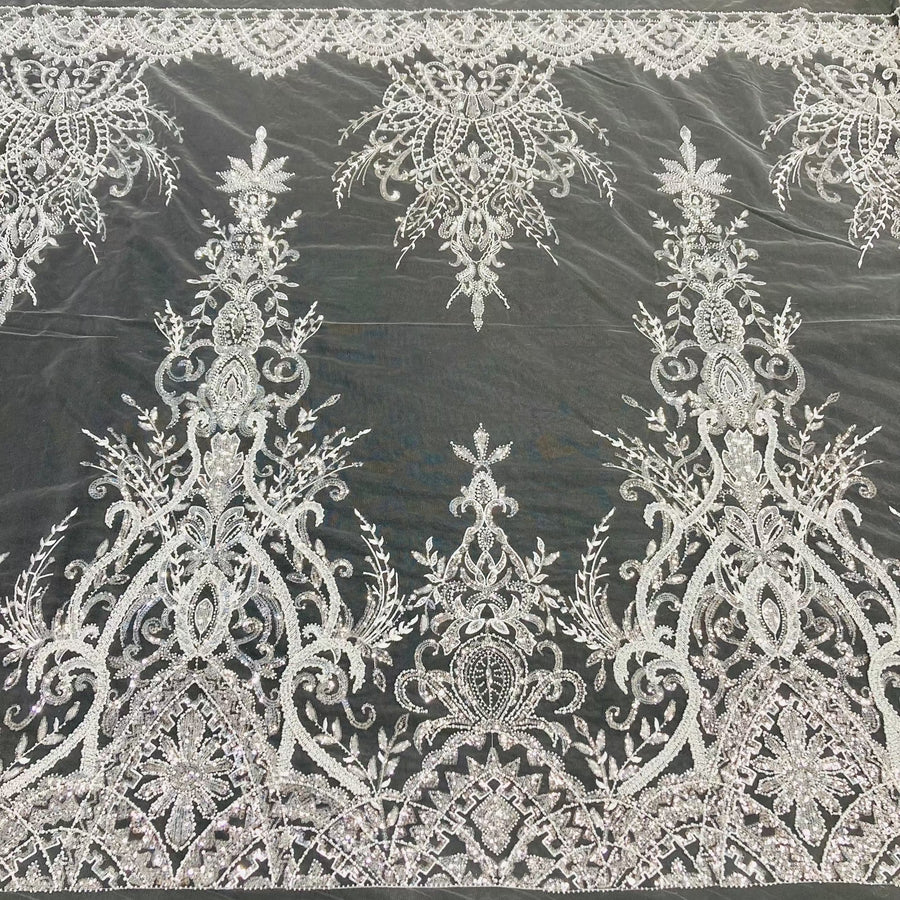 1 Yard Elegant Beaded Lace Fabric Embroidered on Polyester Net Mesh