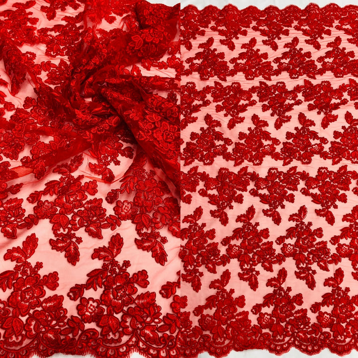 1 Yard Luxury Corded Embroidered Bridal Lace Fabric for Evening Gowns White