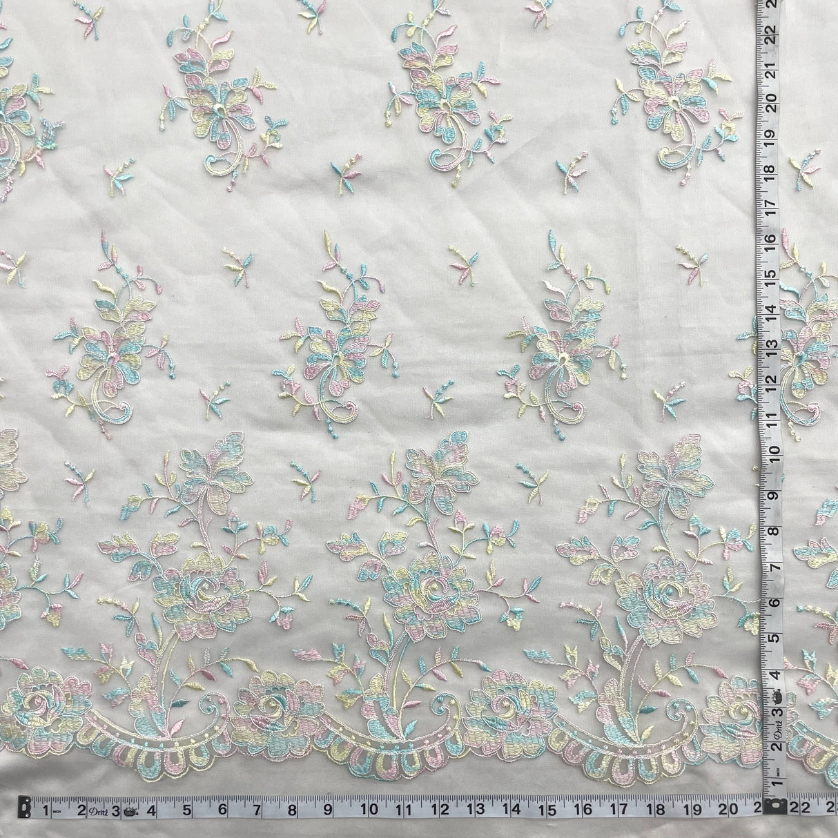 Embroidered Corded Bridal Lace Turquoise