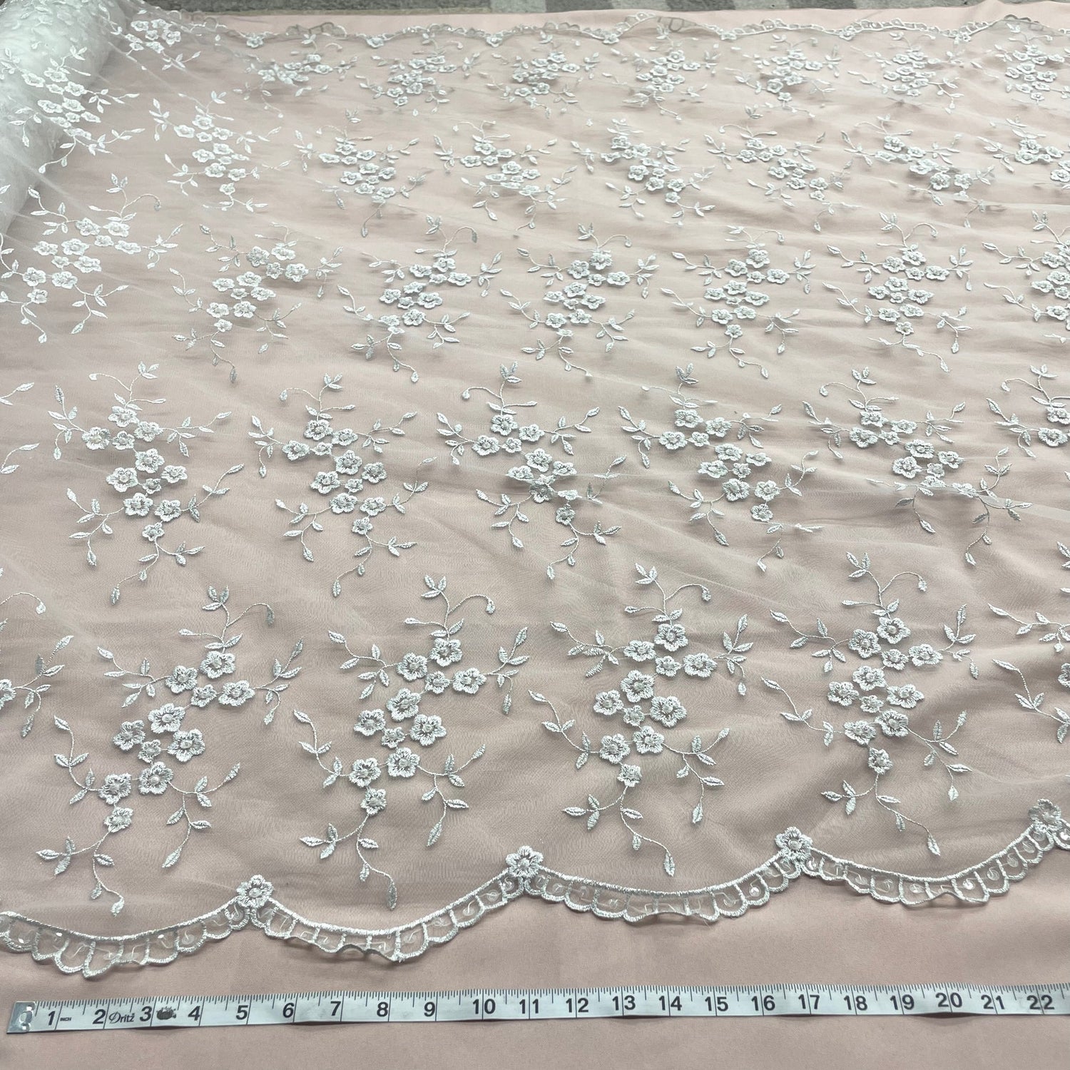 1 Yard Silver Beaded Lace Fabric Embroidered on Net Mesh for Wedding and Evening Gowns – 52"