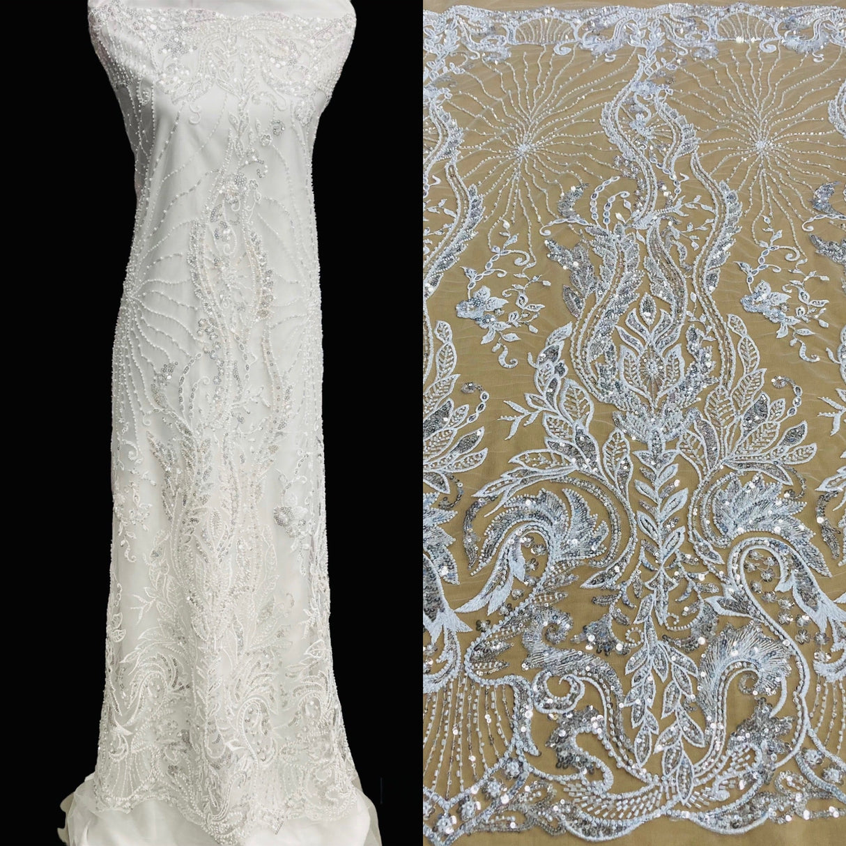 Beaded Lace Fabric on Polyester Net Mesh