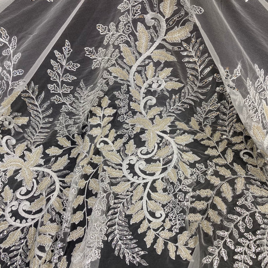 1 Yard Beaded Sequined Lace Fabric Embroidered 100 Percent Polyester Net Mesh 52 inch Width