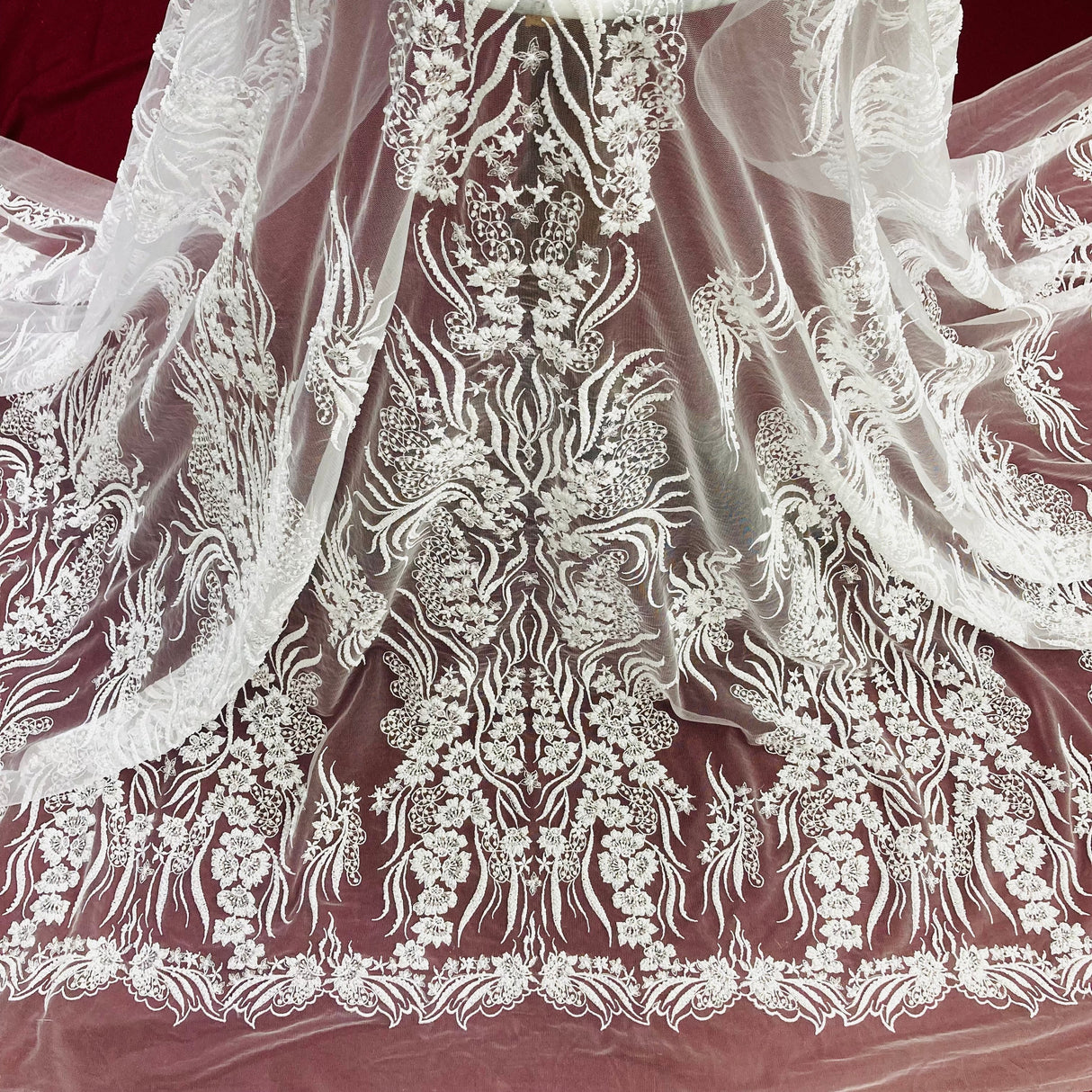 Beaded Lace Fabric on Polyester Net Mesh
