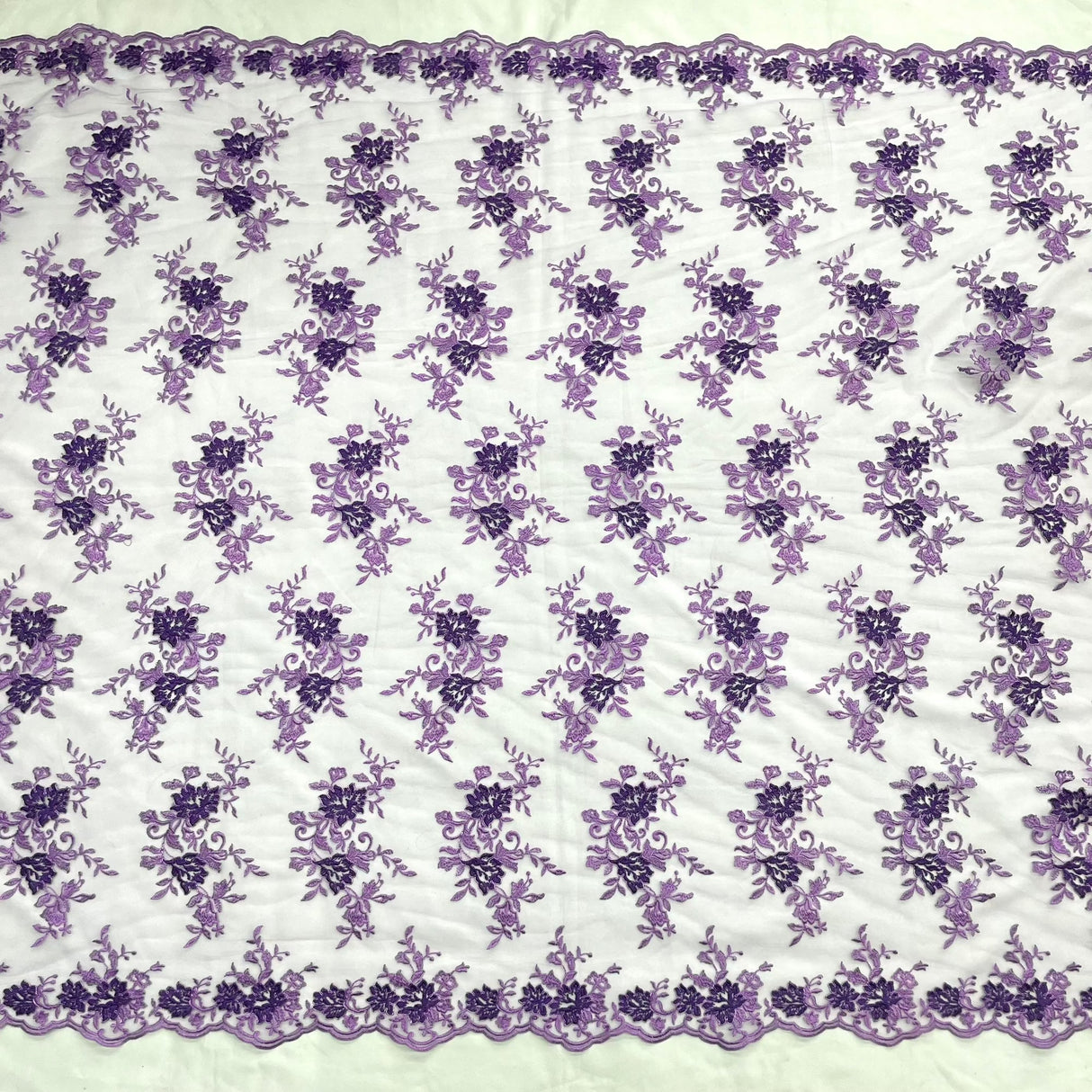 Corded Floral Lace Fabric - Scalloped Edges, 53" Width (1 Yard)