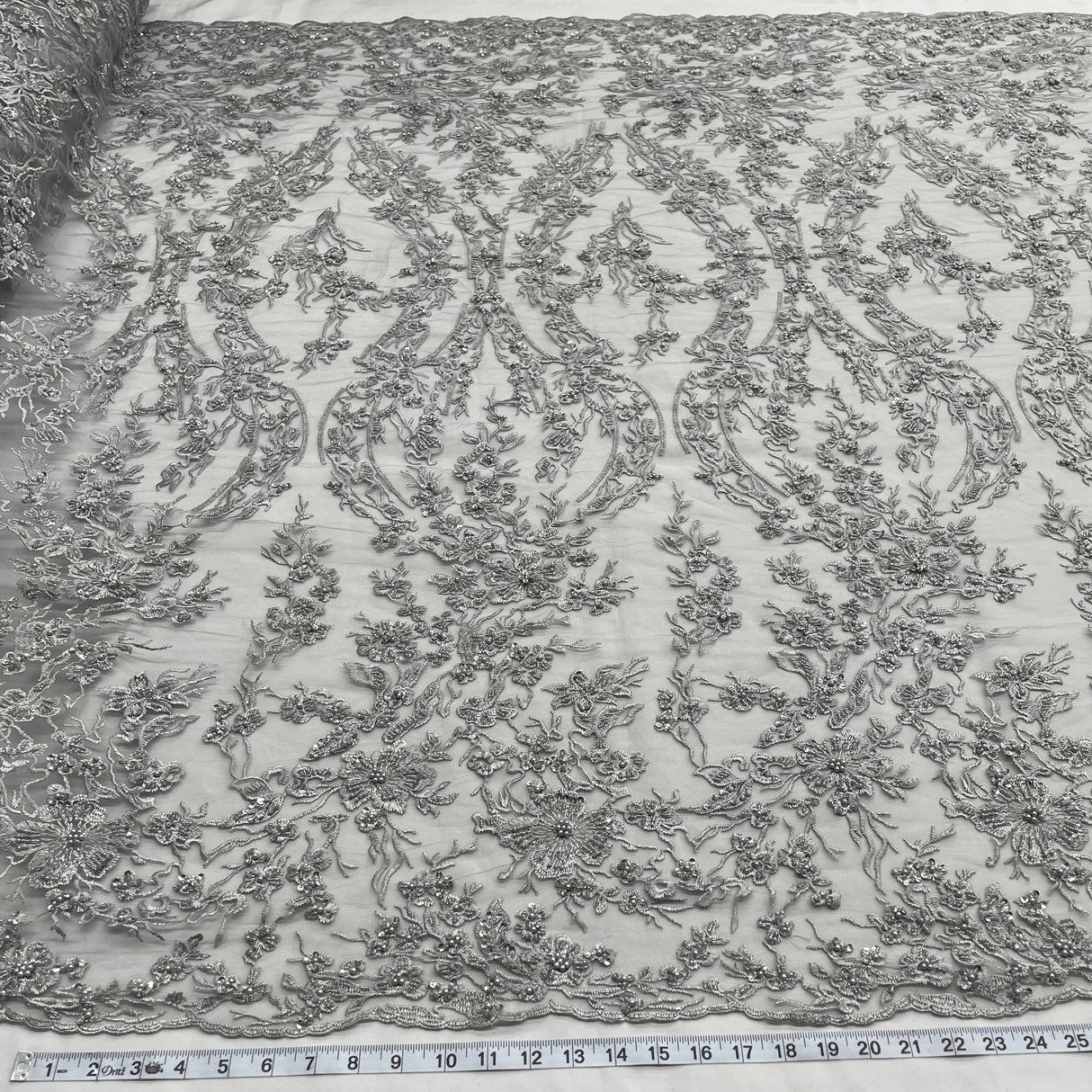 Beaded Lace Fabric Embroidered on 100% Polyester Net Mesh