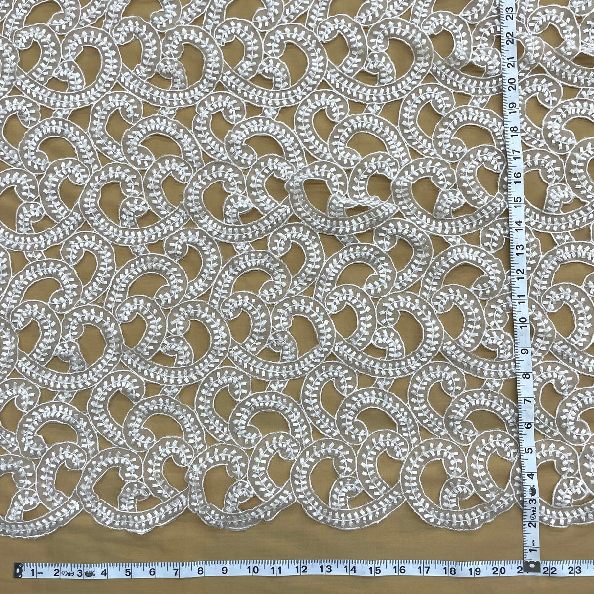 Beaded Lace Fabric on Polyester Organza White 54"