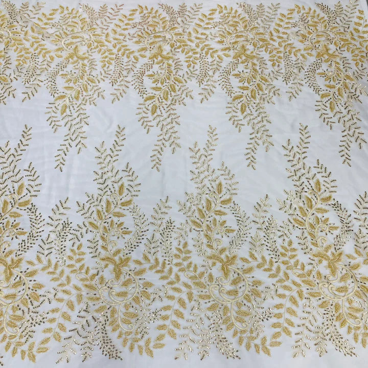 1 Yard Glamorous Beaded and Sequined Lace Fabric Embroidered on 100% Polyester Net Mesh White