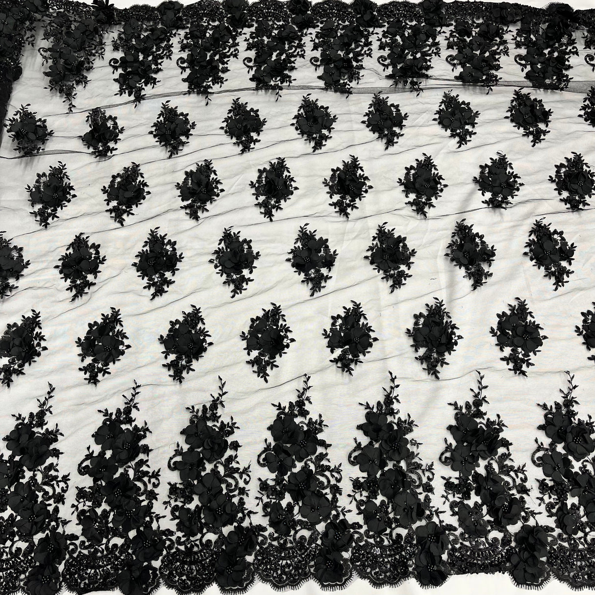 Beaded 3D Floral Lace Fabric