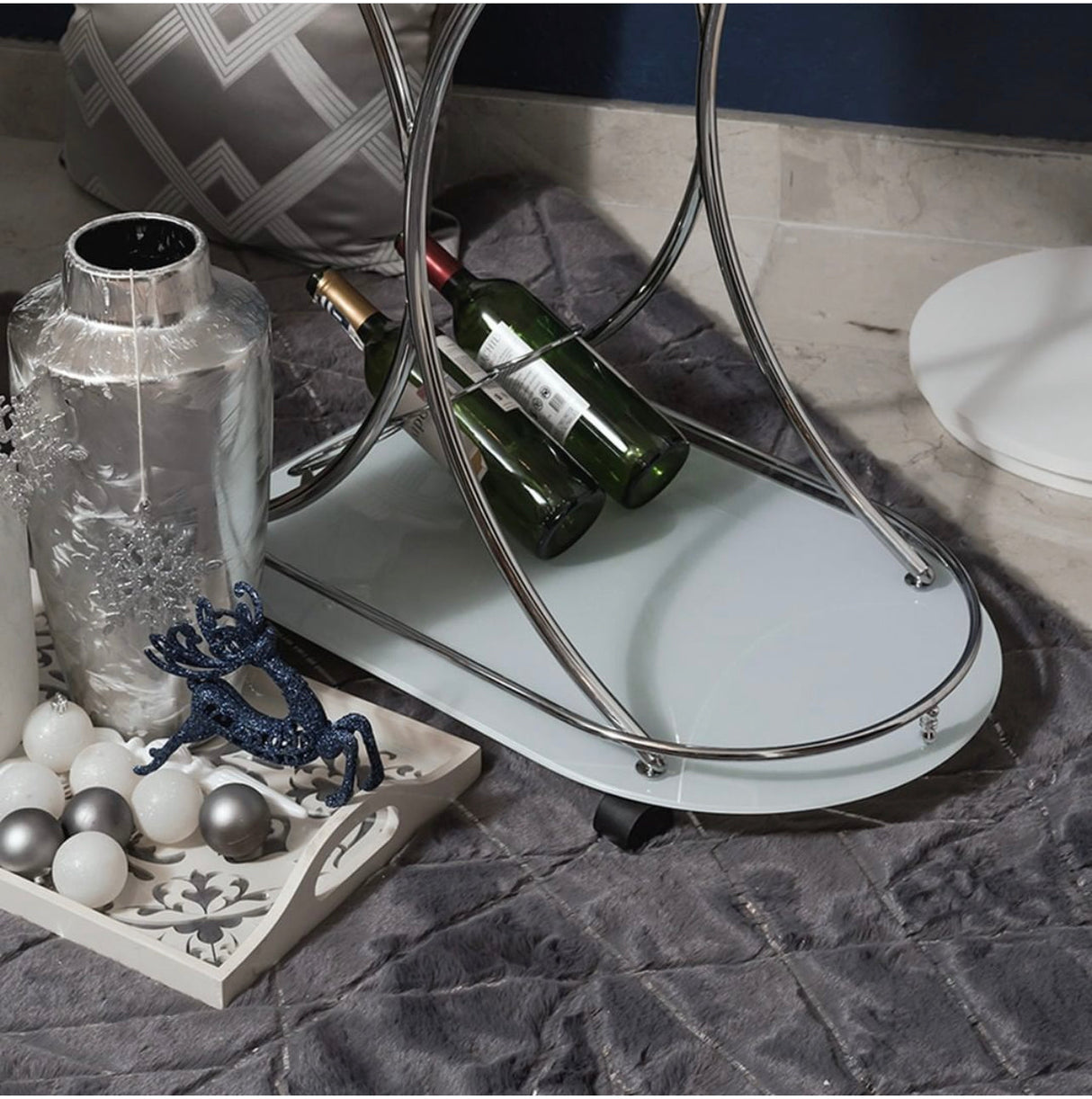 Charcoal Lines Faux Rabbit Touch Rug - Polyester Fabric, Charcoal Lines With Silver Metallic Shimmery Design, 5' X 7' (1 Unit)