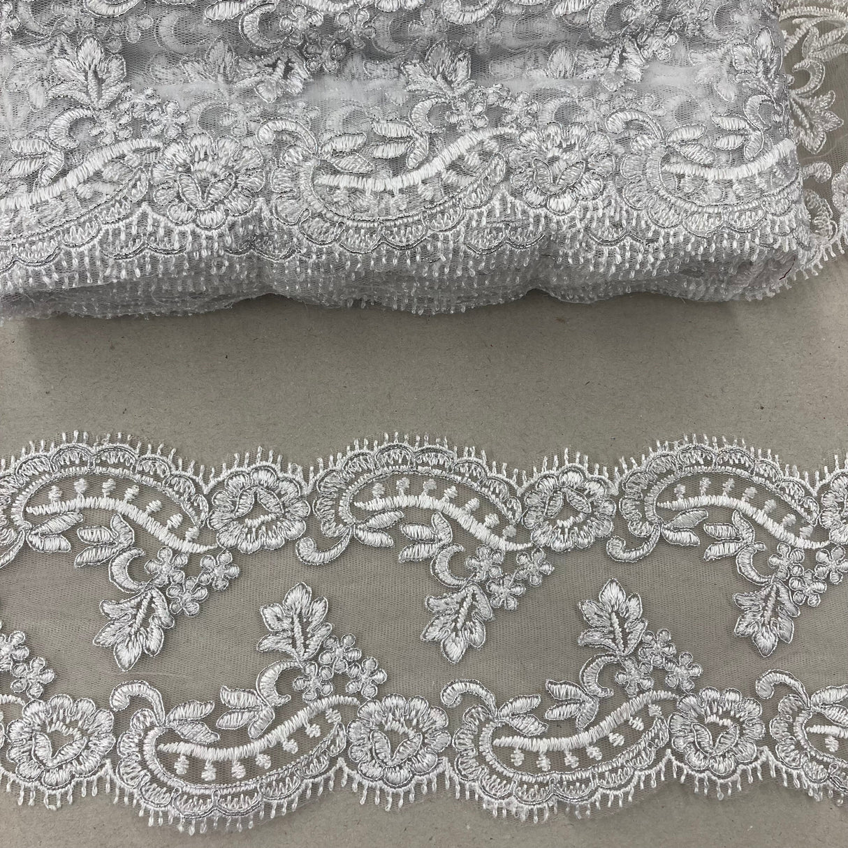 Corded Lace Trim 5" Embroidered Net Mesh