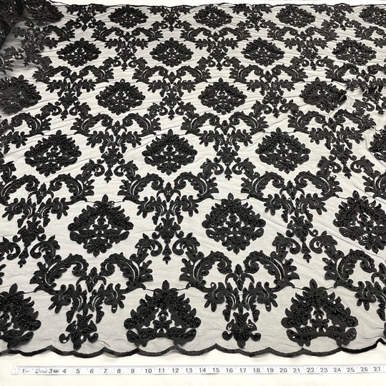 1 Yard Beaded Lace Fabric Embroidered 100 Percent Polyester Net Mesh 56 inch Width