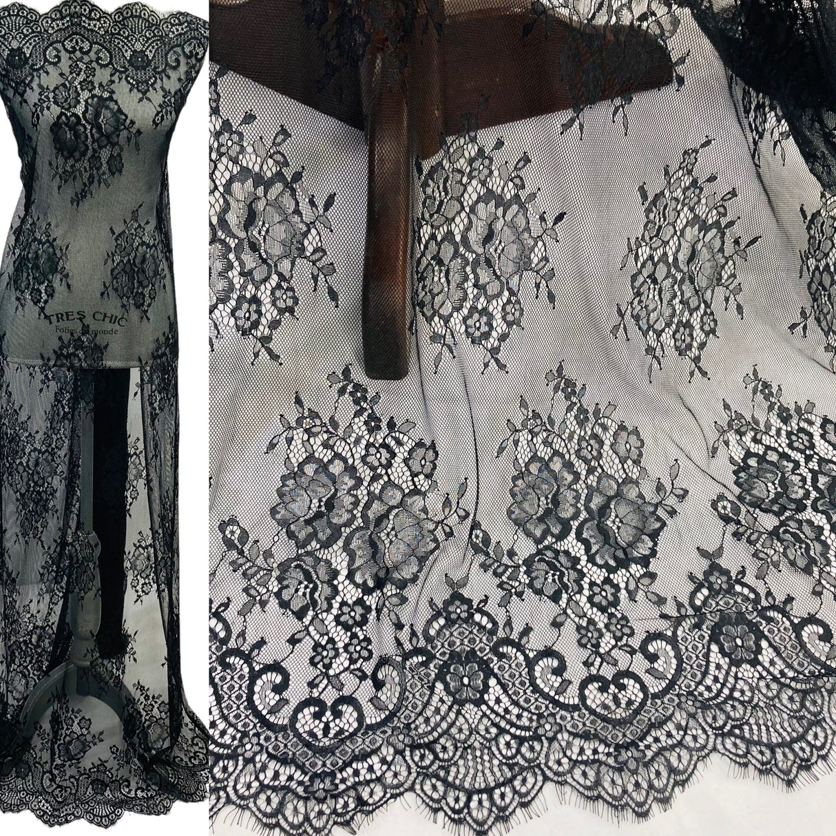 Embroidered Chantilly Lace Black
