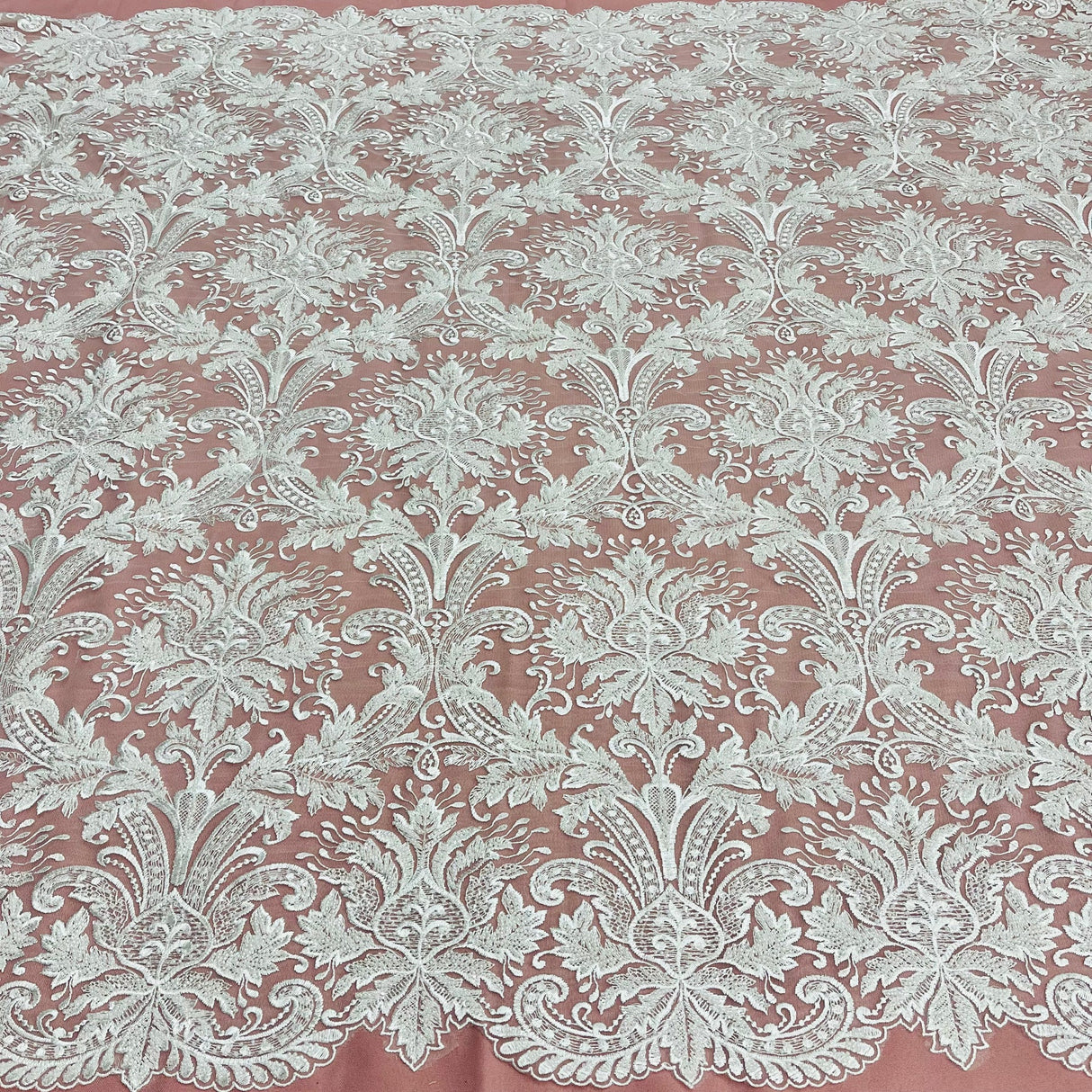 1 Yard Beaded & Sequined Embroidered Lace Fabric 48″ Wide Polyester Net Mesh for Bridal, Evening & Dancewear