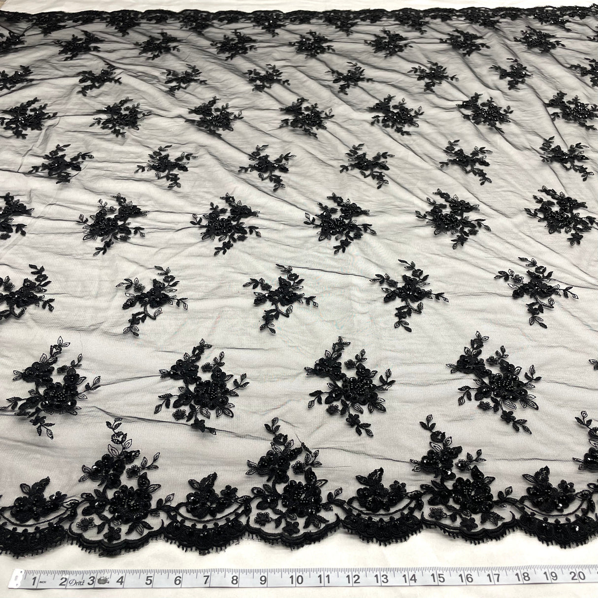 Beaded Corded Bridal Lace Fabric 54" Polyester Net Mesh
