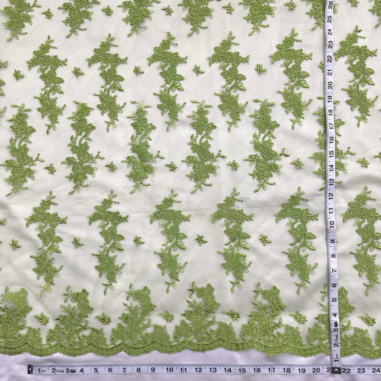 Corded Bridal Lace Fabric Embroidered on Polyester Net Mesh 54"