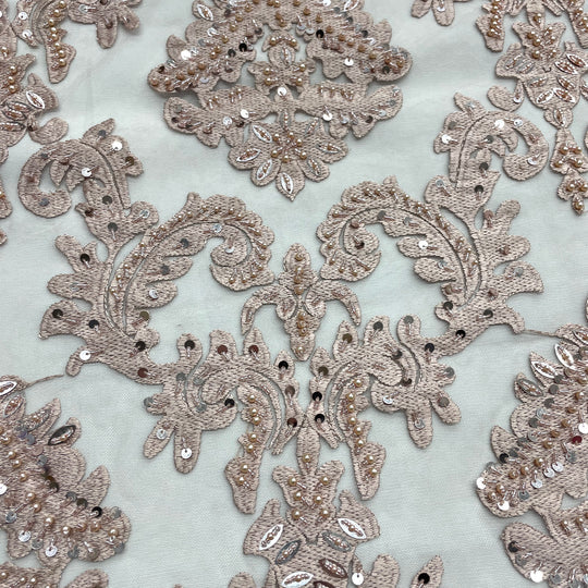 1 Yard Beaded Lace Fabric Embroidered 100 Percent Polyester Net Mesh 56 inch Width