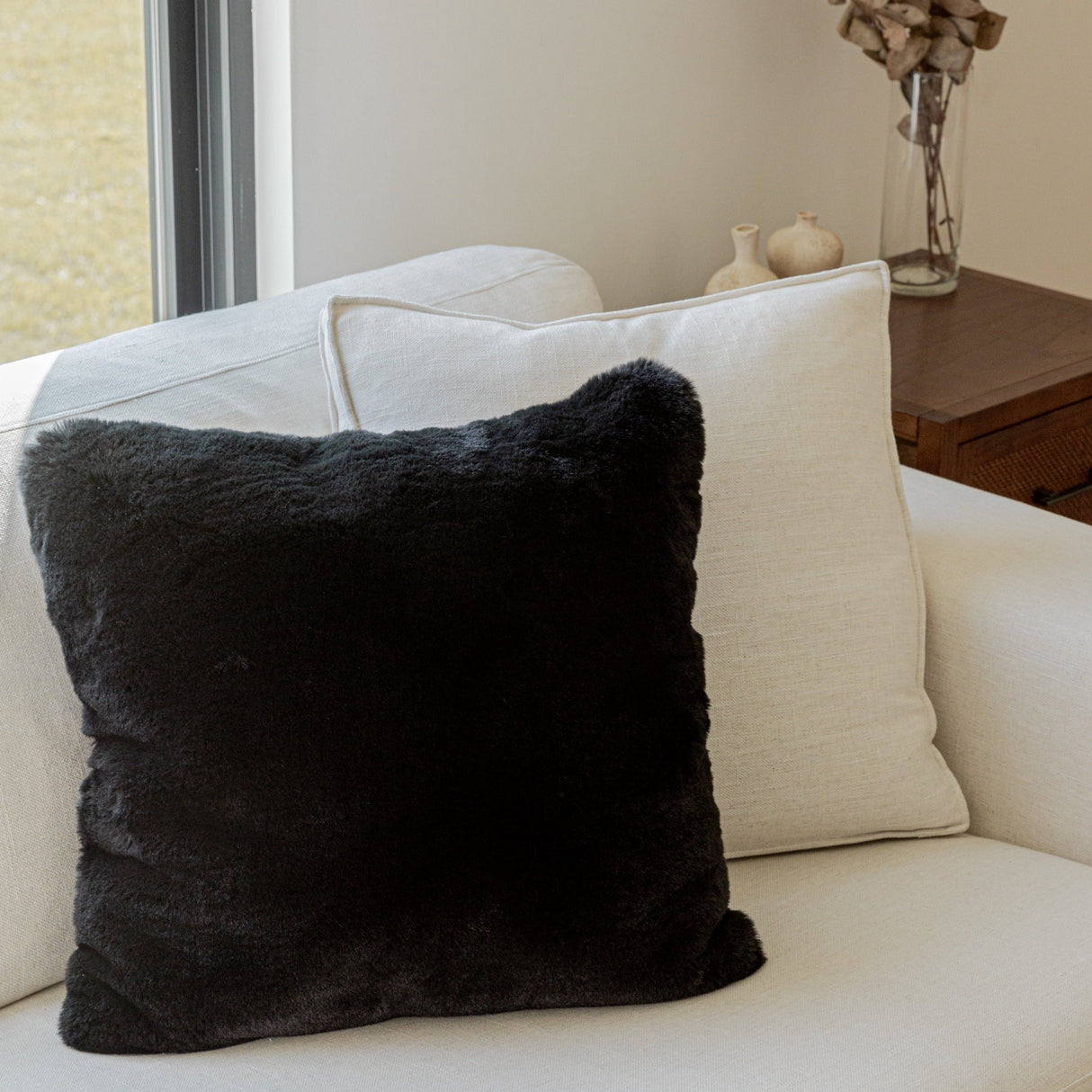 Soft Cozy Fuzzy Faux Fur Pillow - Faux Fur Fabric, Solid, 20" X 20", Black, Charcoal Gray, Offwhite, Silver, Mocha, Rose, Navy, Honey Gold, Teal Blue (1 Piece)