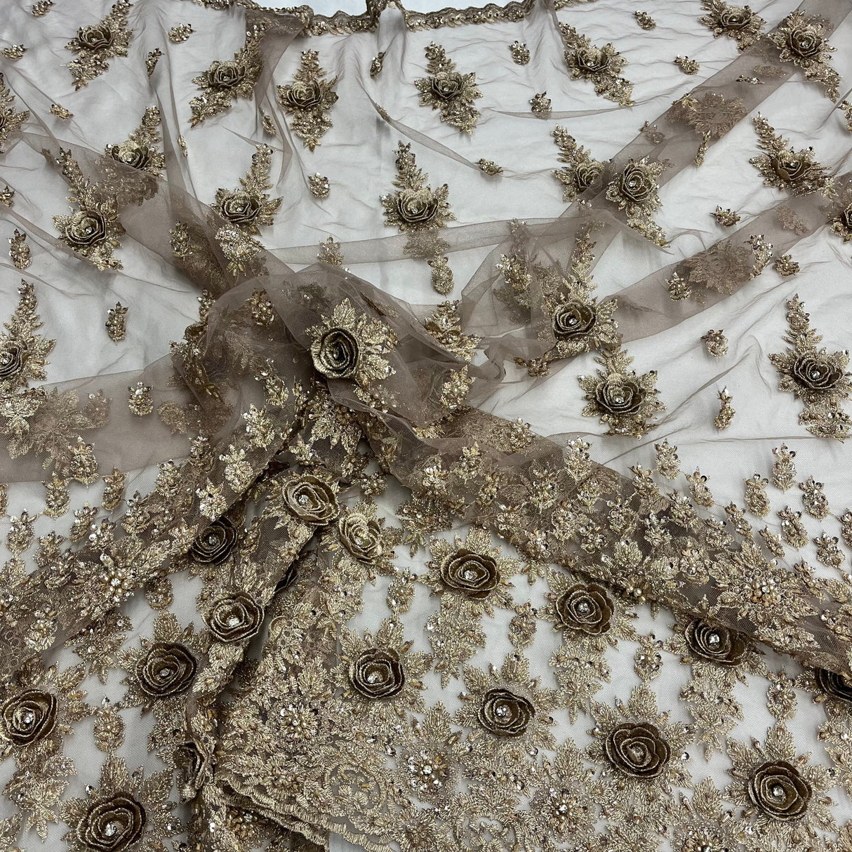 Beaded 3D Floral Lace Fabric 54"