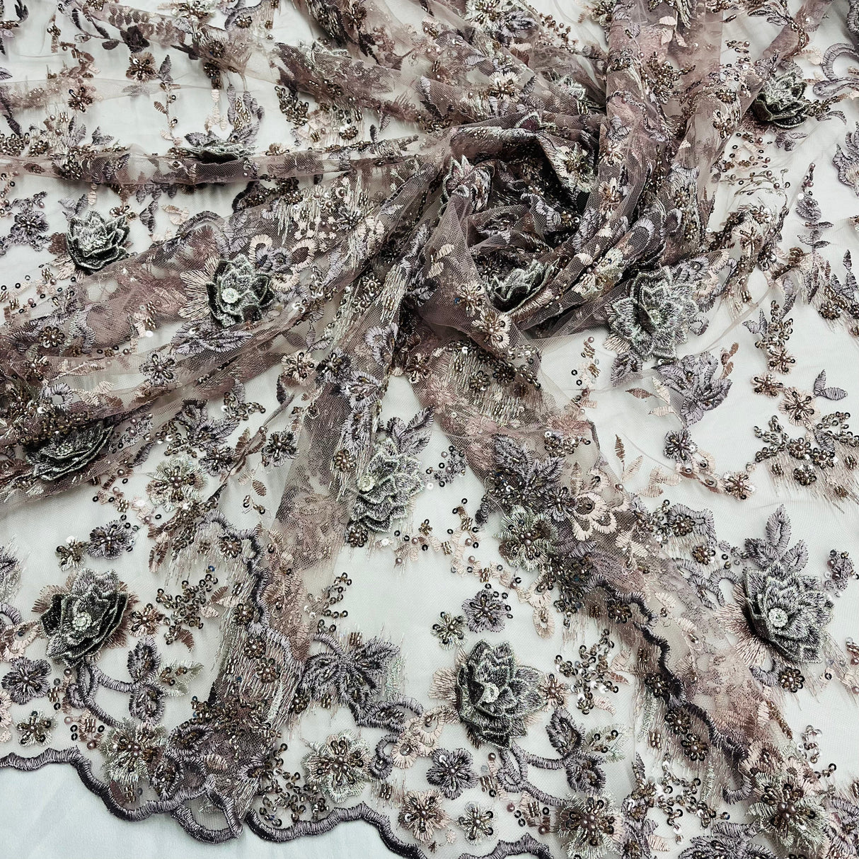 3D Floral Beaded Lace Mesh
