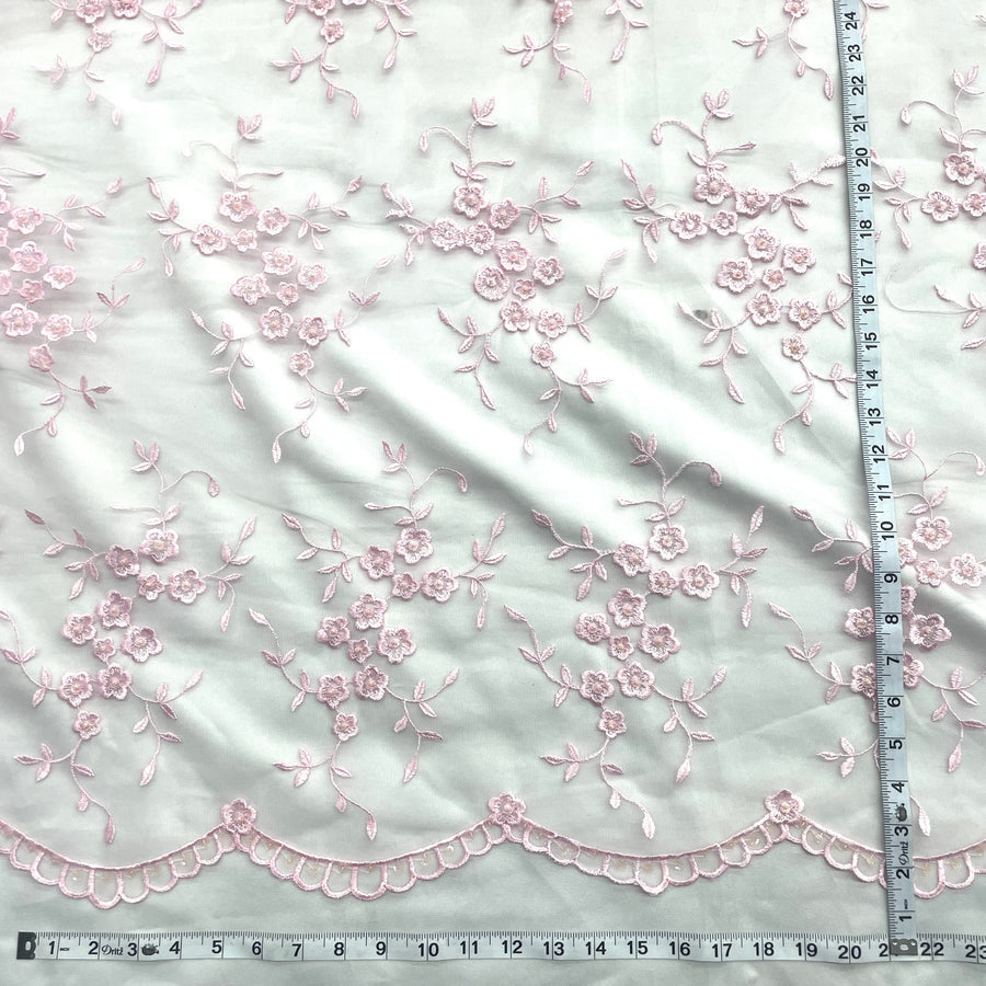 1 Yard - Beaded Lace Fabric Embroidered on 100% Polyester Net Mesh - Ivory - 52" | Lace USA - 41802W-BP