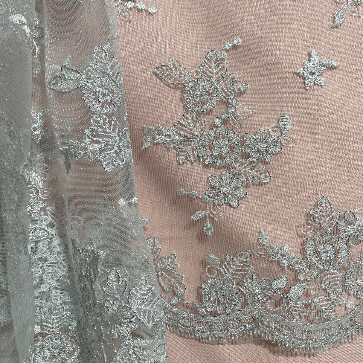 Corded Bridal Lace Fabric - Sage/Pink, Rainbow, Camel/Yellow, Silver, 51" Width (1 Yard)