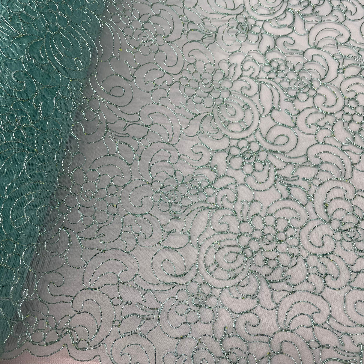 Corded Bridal Lace Fabric Embroidered Net Mesh