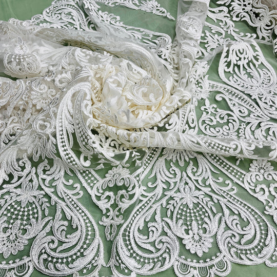 1 Yard Corded Bridal Lace Fabric Embroidered on 100% Polyester Net Mesh – Lace USA1 Yard