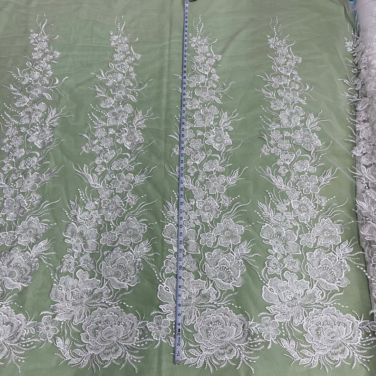 Beaded Lace Fabric Embroidered on Polyester Net Mesh 52"