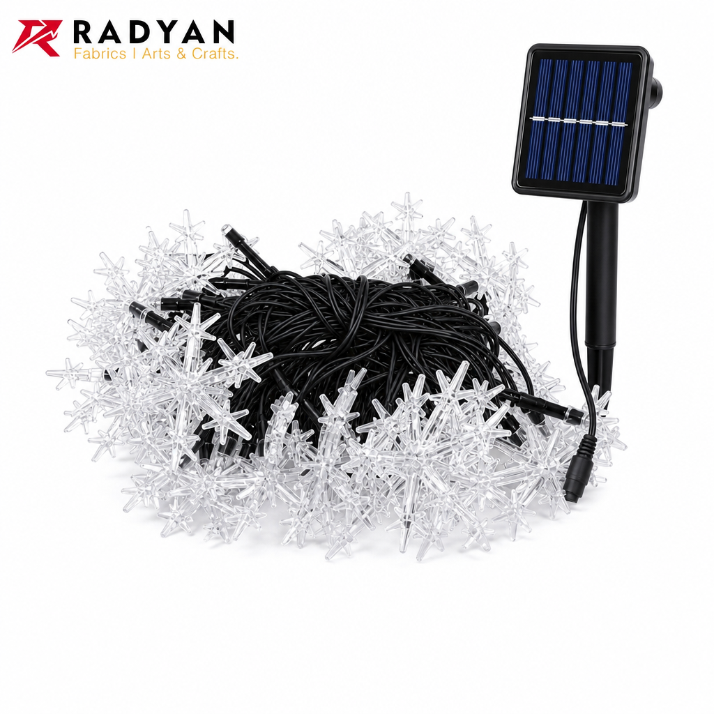 50 LED Solar Snowflake String Lights Warm White Outdoor Decor