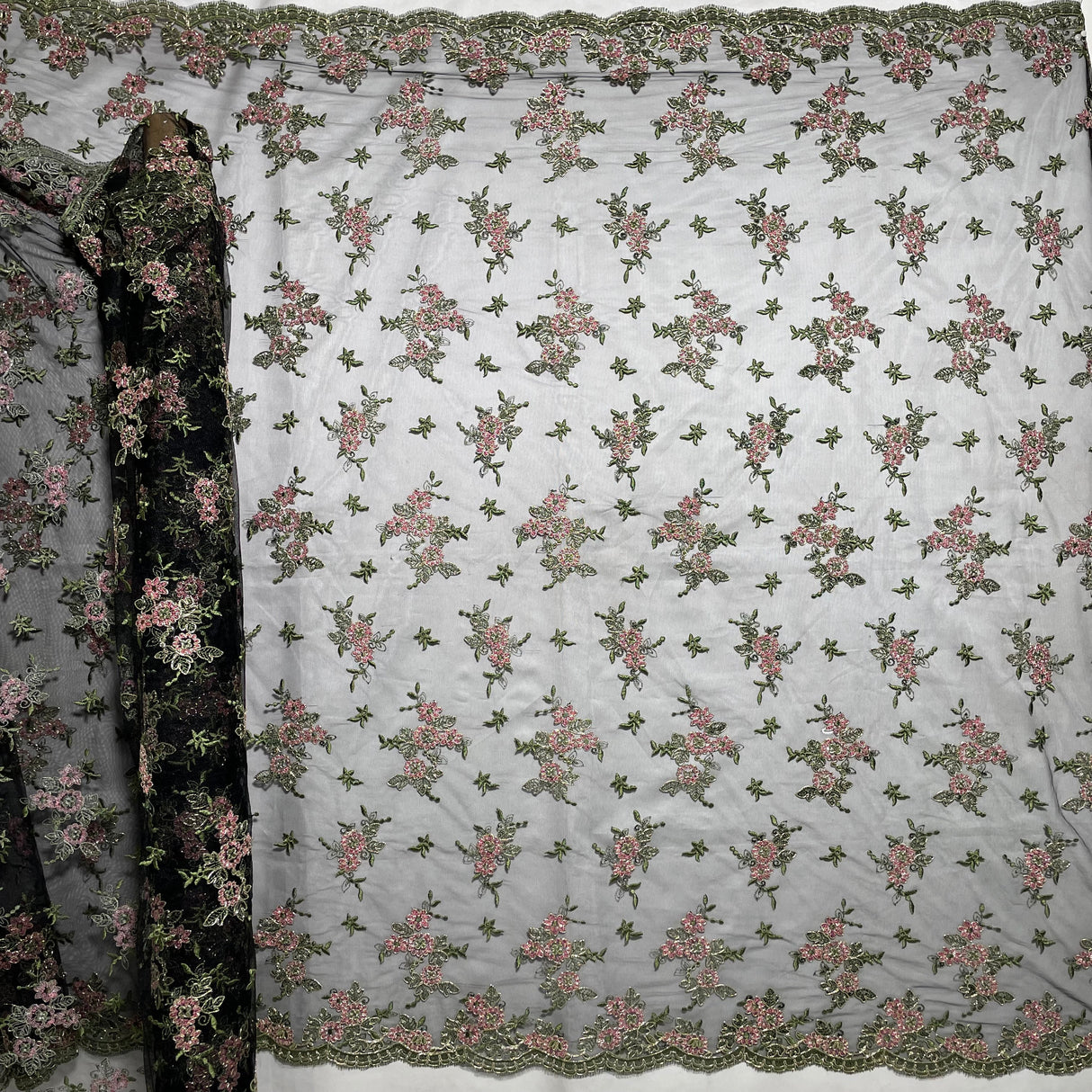 Corded Bridal Lace Fabric on Polyester Net Mesh
