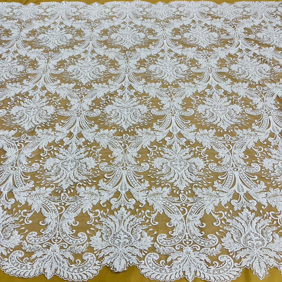 1 Yard Beaded Lace Fabric Embroidered on 100% Polyester Net Mesh