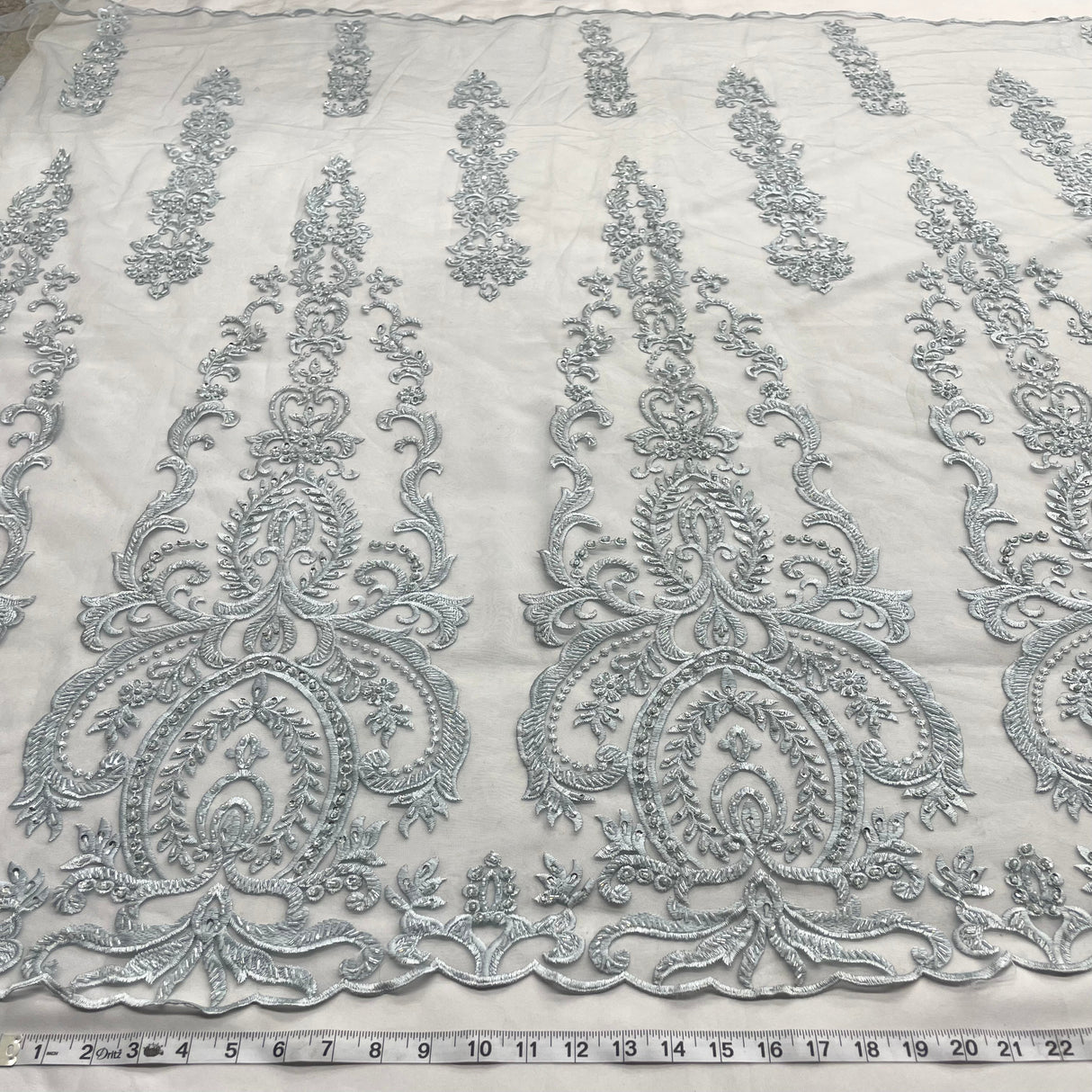 Beaded Lace Fabric on Polyester Net Mesh