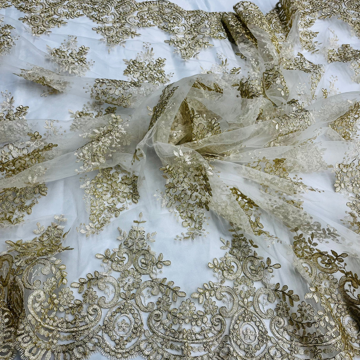 Polyester Corded Bridal Lace Fabric 56"