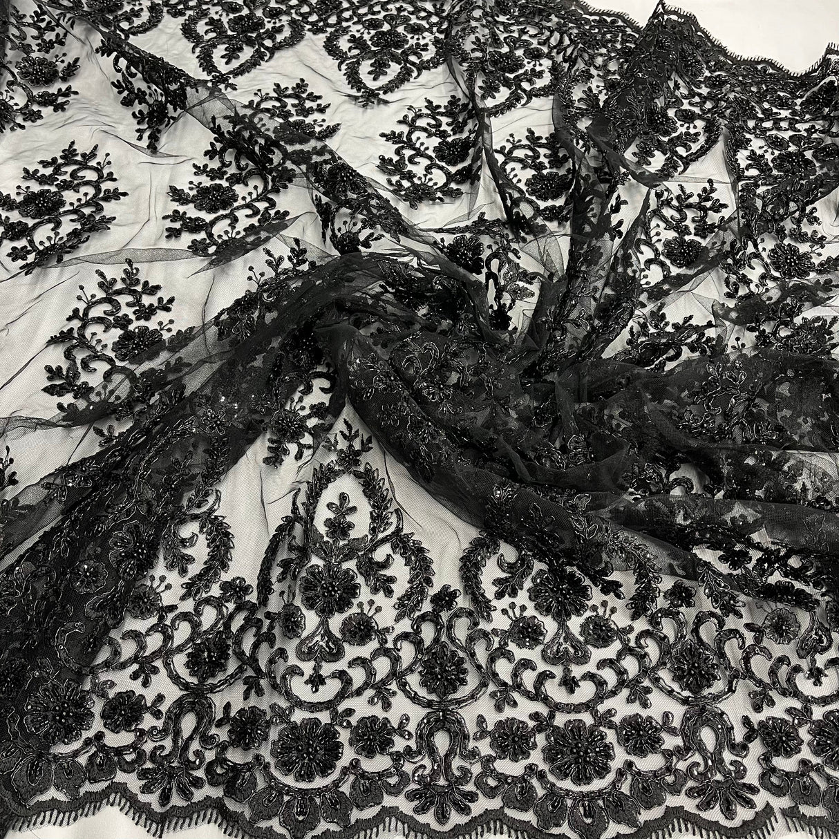 Beaded Corded Bridal Lace Mesh