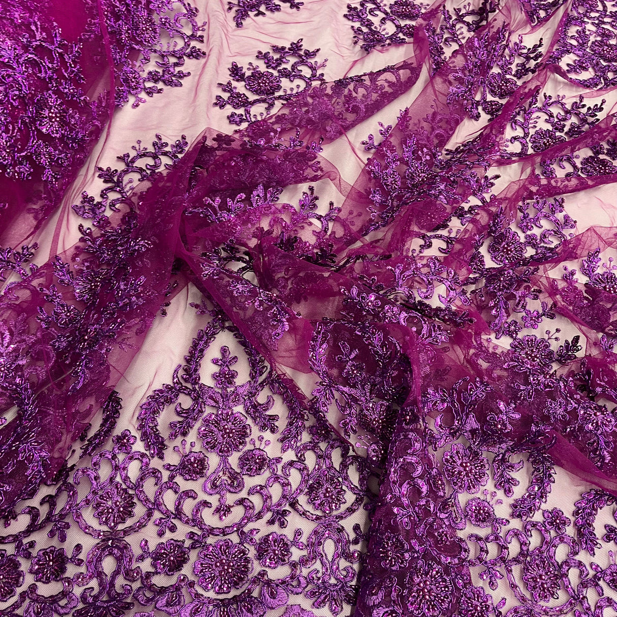 Beaded Corded Bridal Lace Mesh