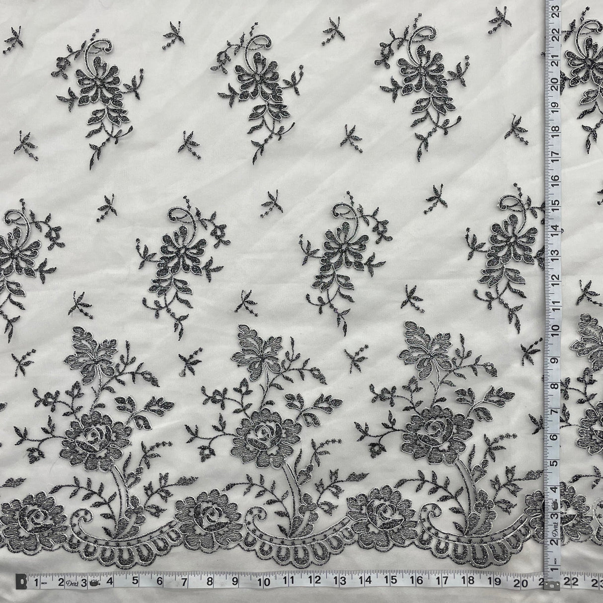 1 Yard Corded Bridal Lace Fabric Embroidered on Polyester Net Mesh for Elegant Wedding and Evening Gowns – 54"