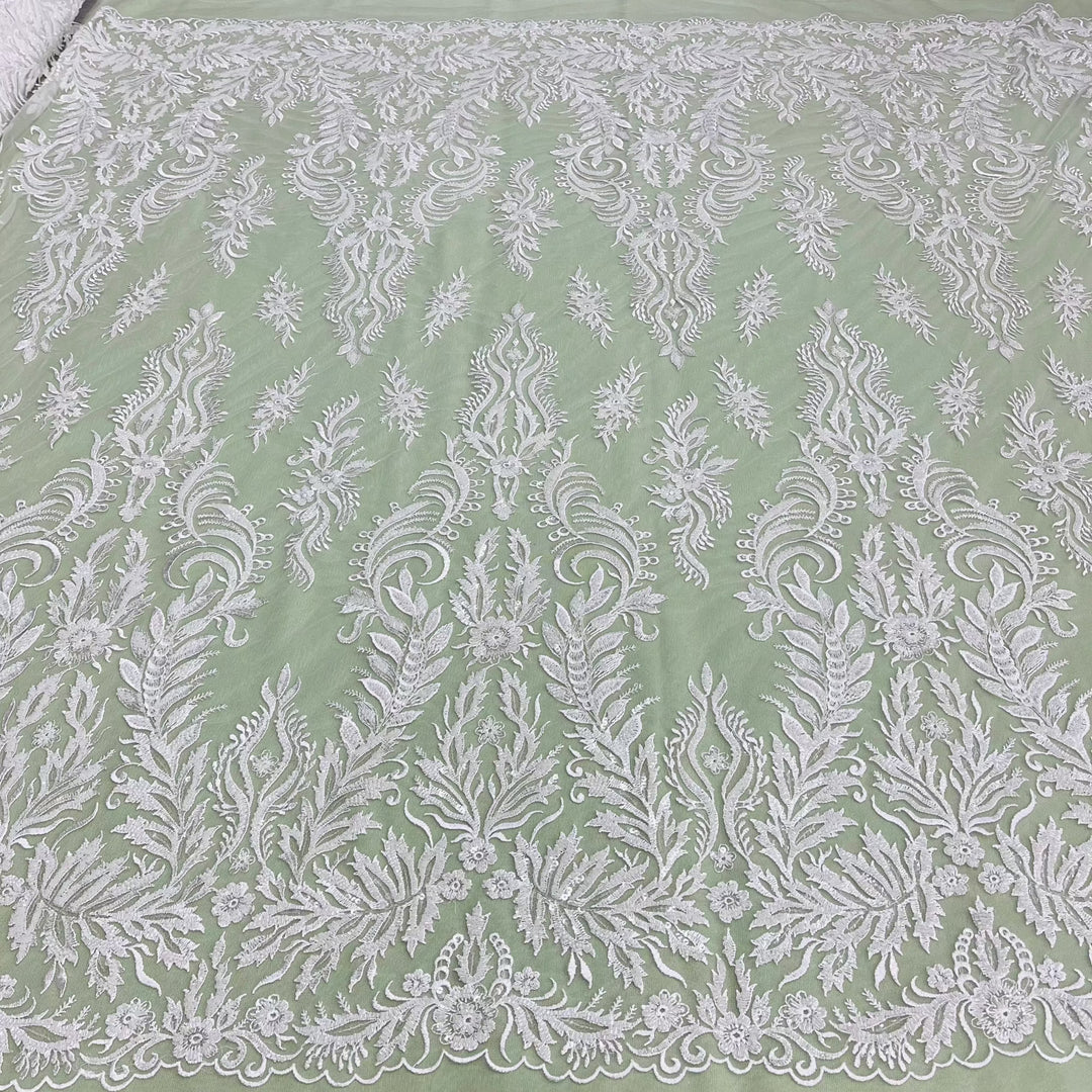 1 Yard Beaded & Sequined Lace Fabric Embroidered on 100% Polyester Net Mesh