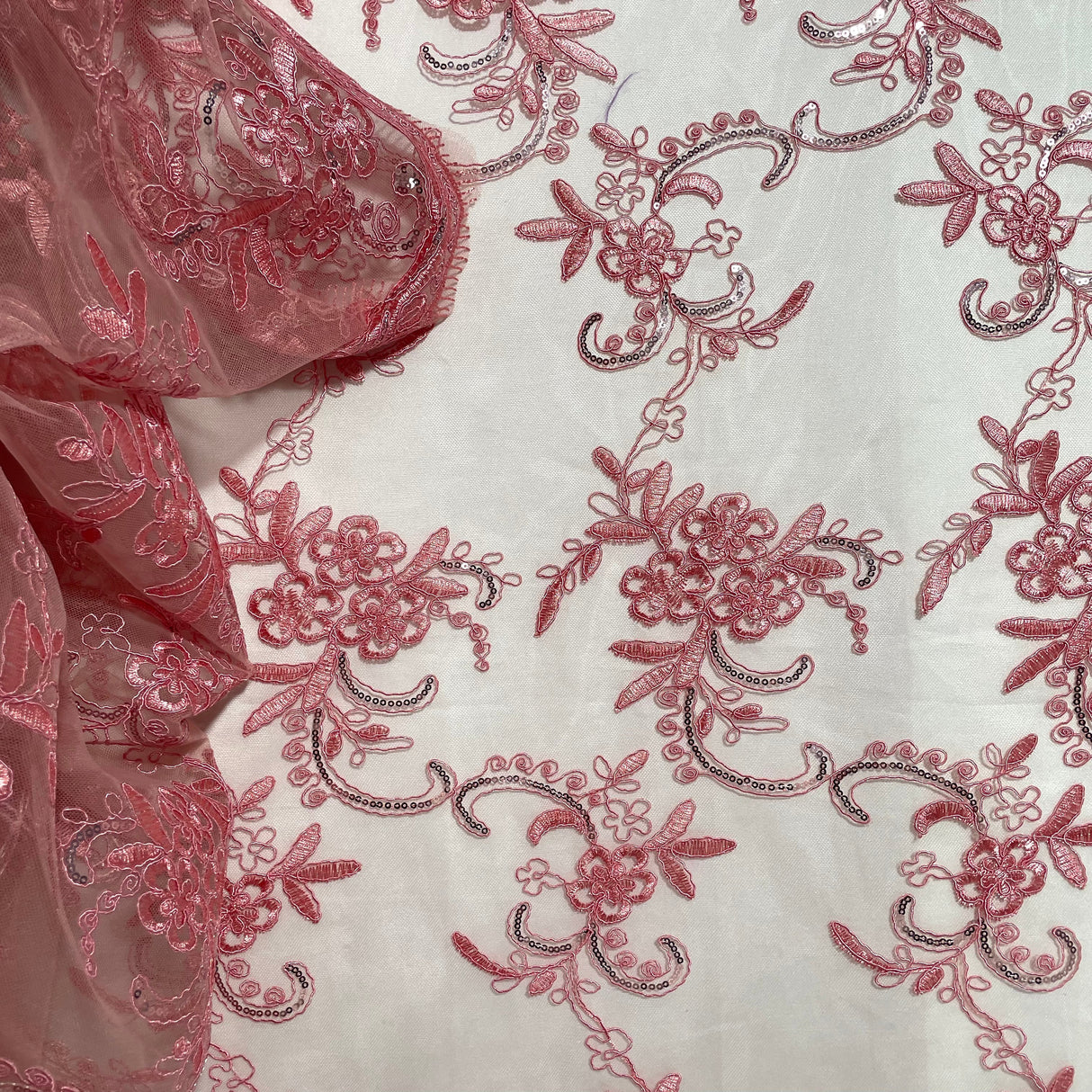 Sequined Corded Lace Fabric Dusty Rose