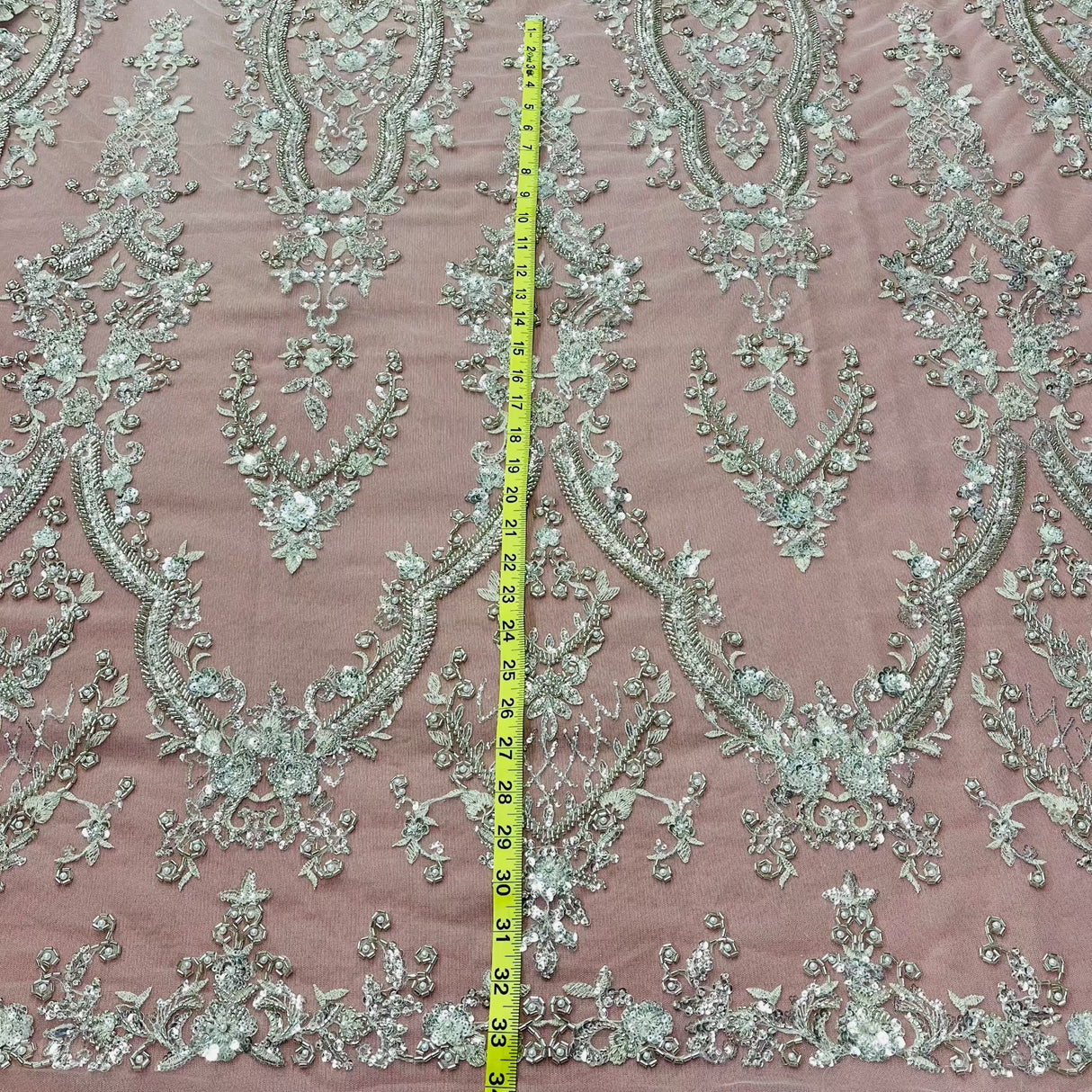 Beaded Lace Fabric on Polyester Net Mesh